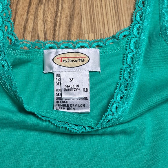 Talbots Tank Top Women's Size M Green Lace Trim - Picture 3 of 7